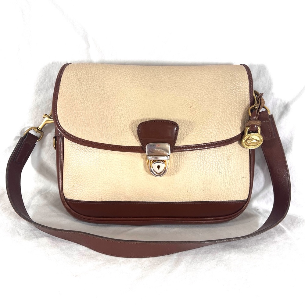 DOONEY AND BOURKE Ivory & Brown Leather Shoulder Satchel Bag Made in USA